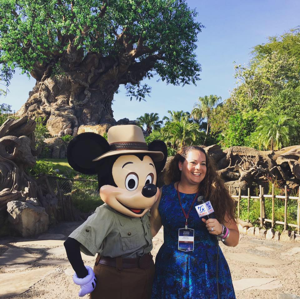 Shelley Caran with Mickey Mouse at Disney's Animal Kingdom in the Walt Disney World Resort