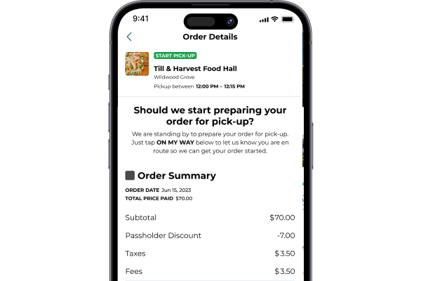 Image of a mobile phone screen detailing mobile food ordering at Dollywood