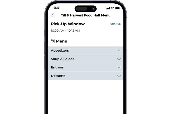 Image of a mobile phone screen detailing mobile food ordering at Dollywood